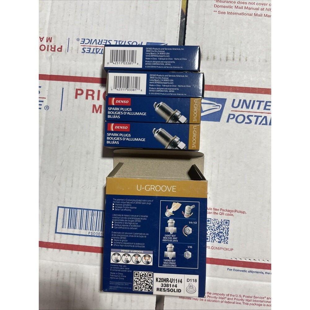 4-pack Denso K20HR-U11 3381 U-Groove Spark Plugs NEW